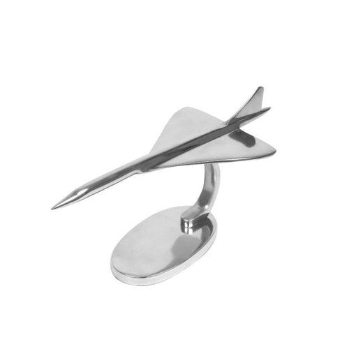 Metallic model of an airplane on a white background