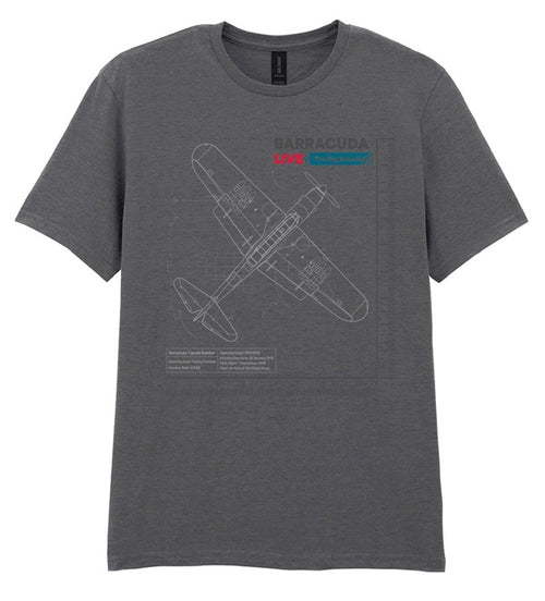 Gray t-shirt with  Barracuda aircraft design and text on a white background