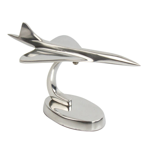 Metallic airplane model on a white background