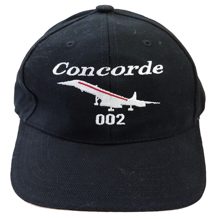 Black cap with Concorde 002 logo on a white background