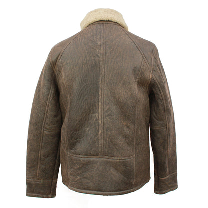 Brown leather jacket with beige fur lining on a white background