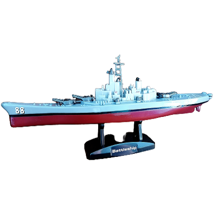 Model battleship on a white background