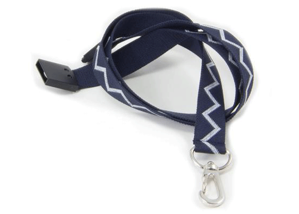 a navy blue lanyard with a silver zigzag pattern