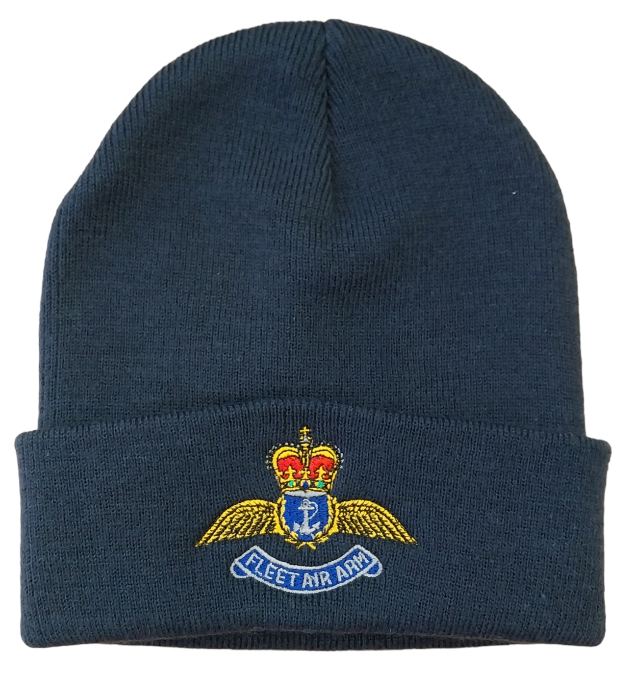 Navy blue beanie with Fleet Air Arm emblem on a white background