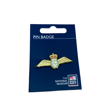 Fleet Air Arm Wings pin badge on packaging with 'National Museum of the Royal Navy' logo