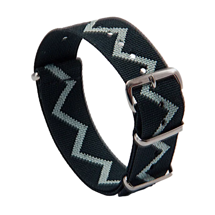 Nylon watch strap with zigzag pattern on a white background