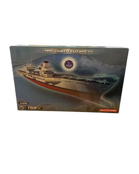 Box of HMS Queen Elizabeth model ship kit on a white background