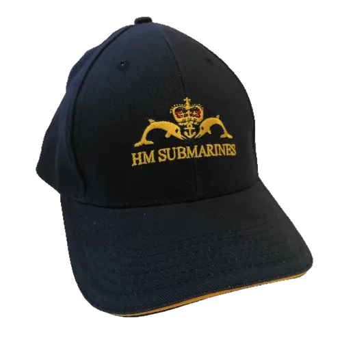 Black cap with HM Submarines logo on a white background