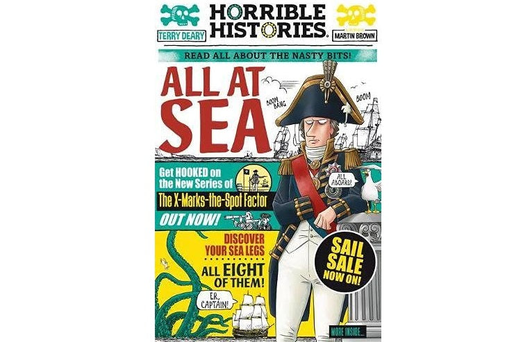 A Horrible Histories book with a cartoon version of Horatio Nelson on the cover.