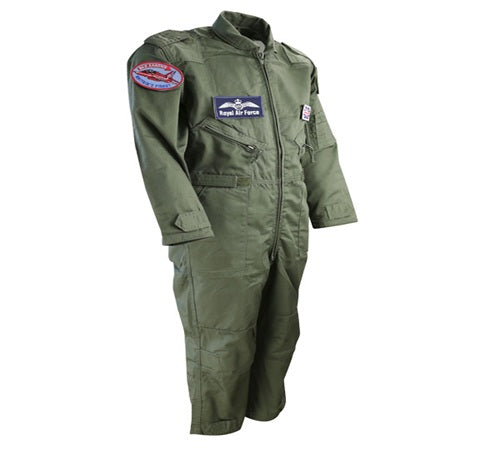Green flight suit with RAF patches on a white background