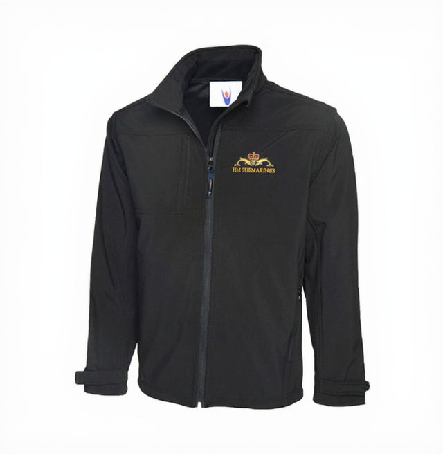 Black jacket with a logo on a white background