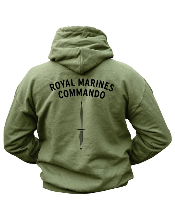 Green hoodie with 'Royal Marines Commando' text and dagger symbol on a white background