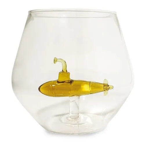 Clear glass with a yellow glass submarine inside
