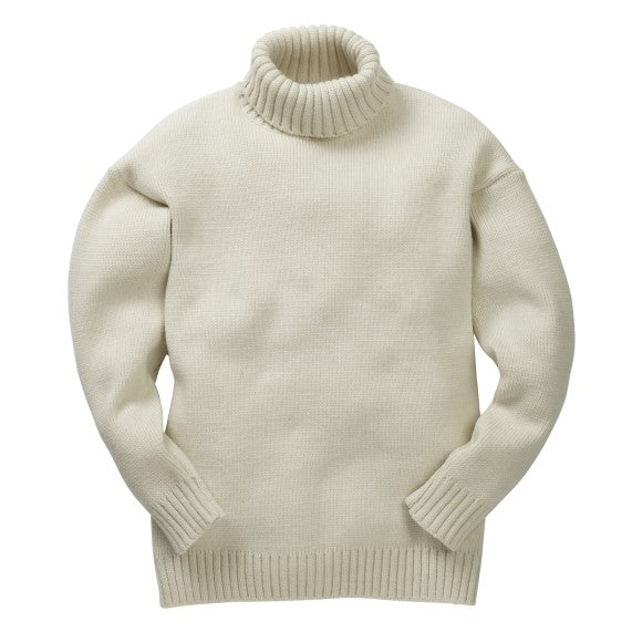Cream turtleneck sweater on a white background