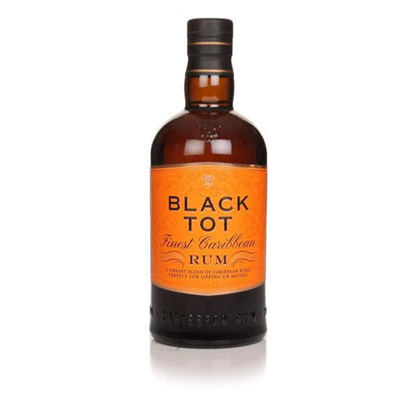 Bottle of Black Tot Rum on a white background