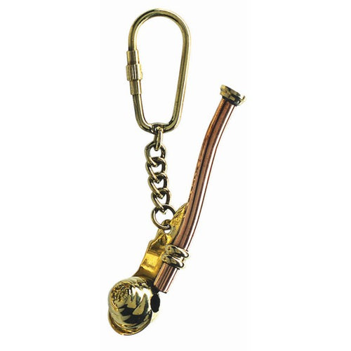 Keychain with a gold hook and a copper-colored pipe on a white background