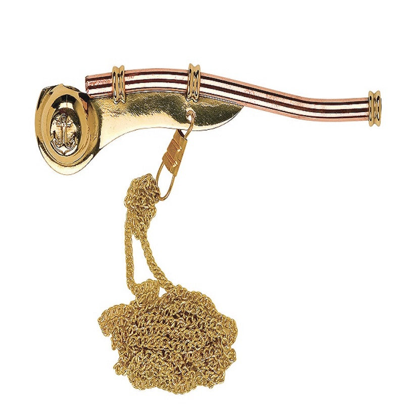 brass bosun's call with brass chain.