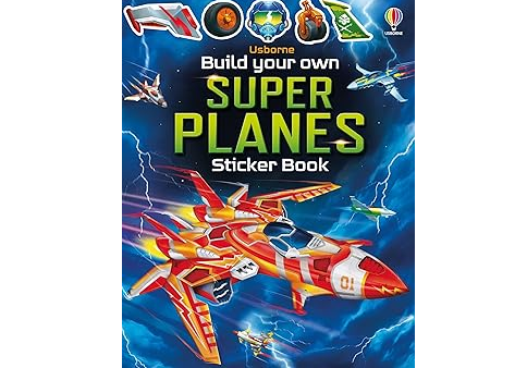 Usborne Build your own Super Planes Sticker Book cover with colorful airplanes and Usborne logo.
