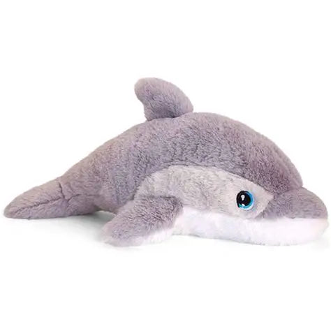 Plush dolphin toy on a white background