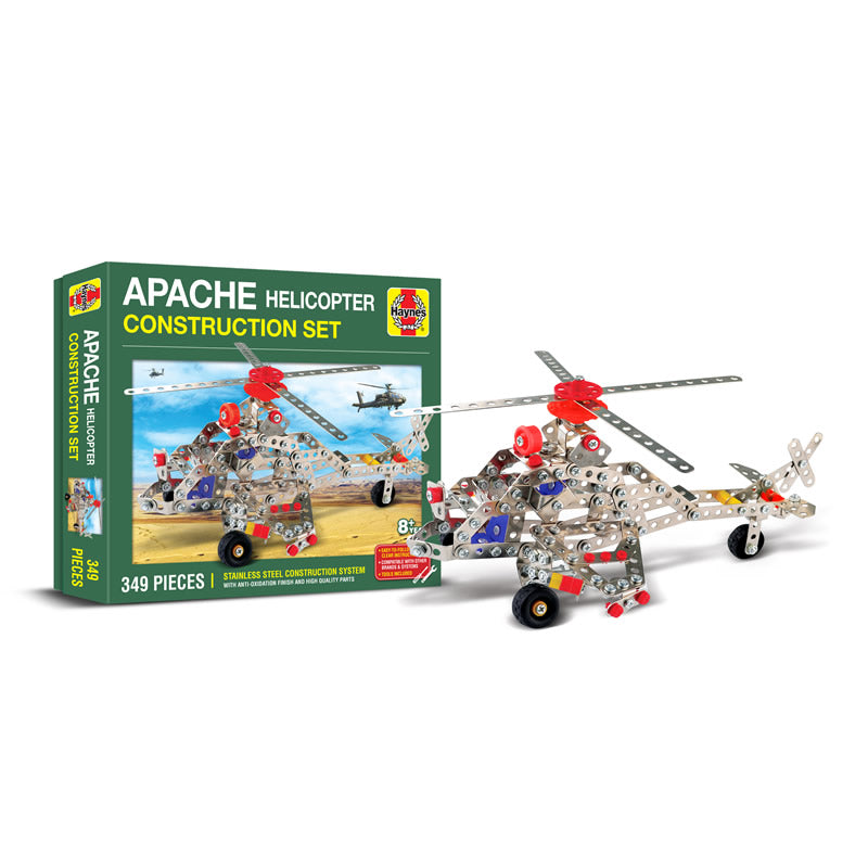 Apache helicopter construction set with packaging on a white background