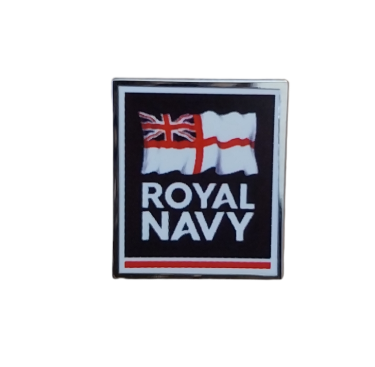 Royal Navy logo with a flag on a black background