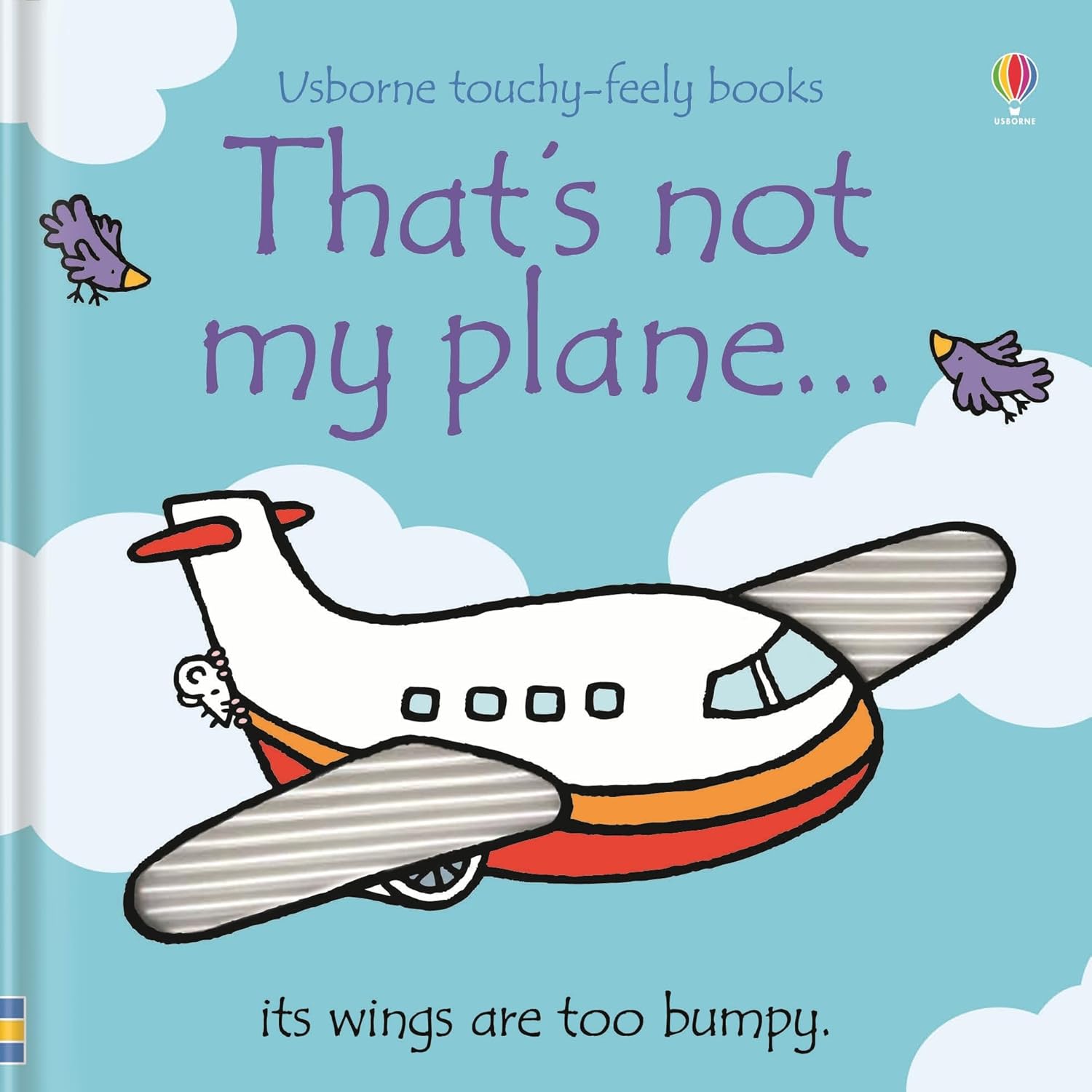 Book cover of 'That's not my plane' with an airplane and birds on a blue background